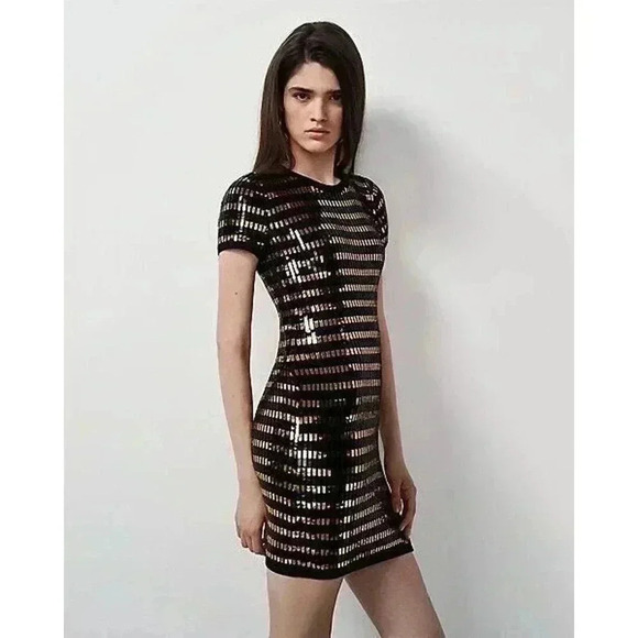 Ralph Lauren Collection Purple Label Sequin Mini Dress Wool XS Black Gold 0 2 - Picture 4 of 14